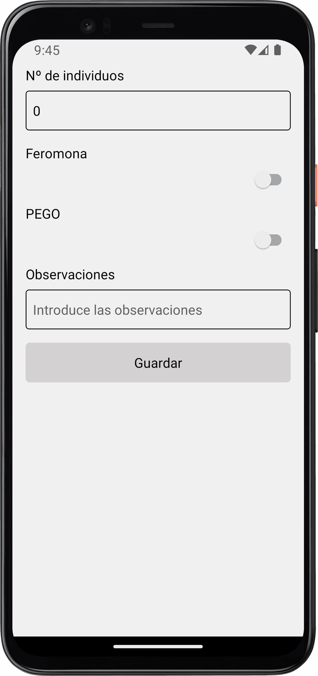 Pantalla de control de trampa en la aplicación en Android